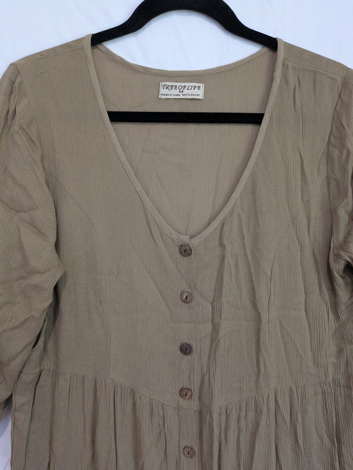 Tree Of Life Dress Size M Boho Rayon Tiered Maxi Button Front Khaki Brown — photo 6 of 8