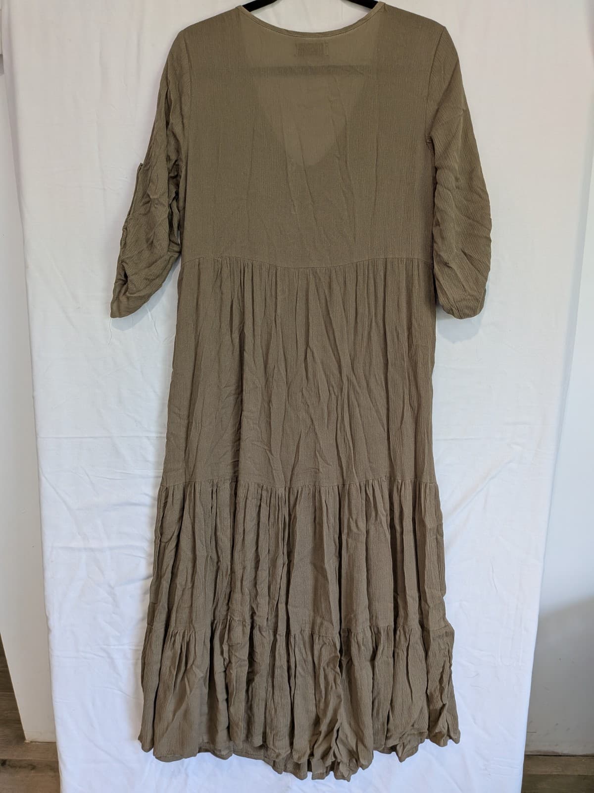 Tree Of Life Dress Size M Boho Rayon Tiered Maxi Button Front Khaki Brown — photo 8 of 8