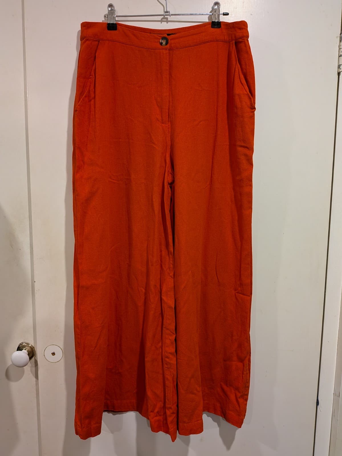 Sportsgirl Red Linen Blend Wide Leg Pants High Rise AUS 14 US 10 — photo 2 of 10