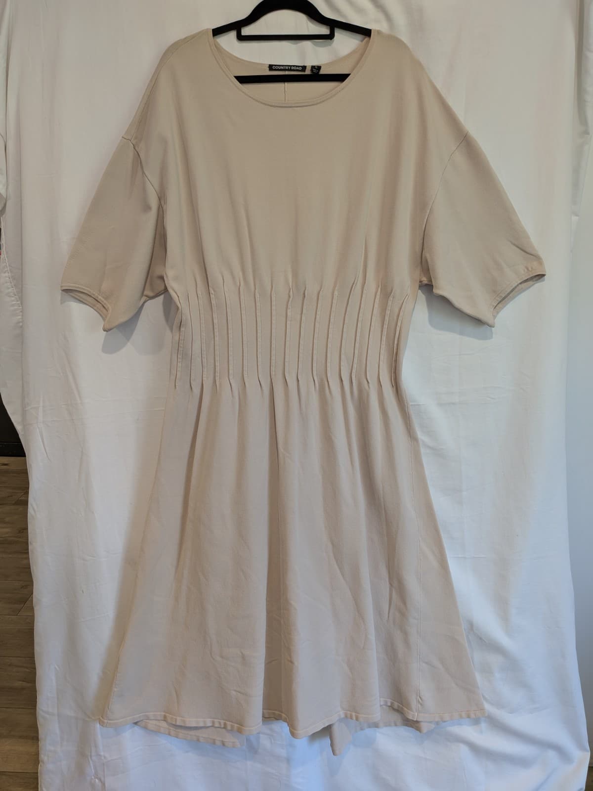 Country Road Knit Dress XL Beige Neutral Knee Length Relaxed Wedding Shirred — photo 2 of 10