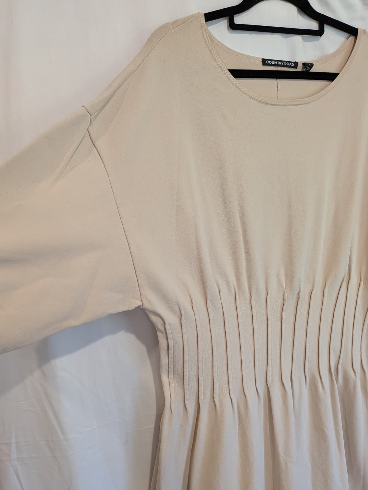 Country Road Knit Dress XL Beige Neutral Knee Length Relaxed Wedding Shirred — photo 7 of 10