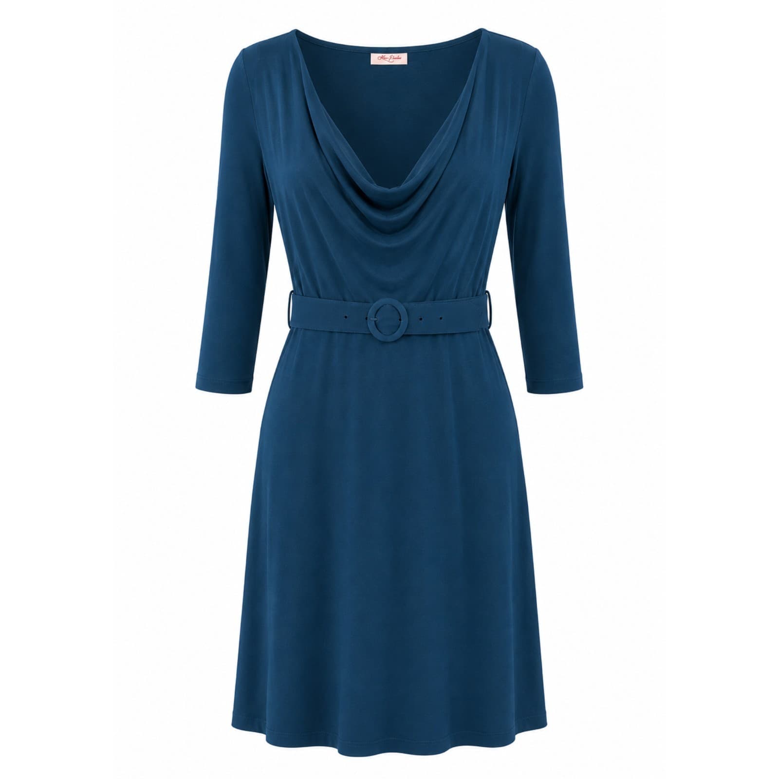 Leona Edmiston Dress Size 6 18 Green Blue Belted Cowl Neck Stretch Cocktail — photo 1 of 11