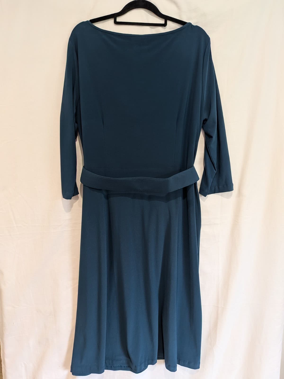 Leona Edmiston Dress Size 6 18 Green Blue Belted Cowl Neck Stretch Cocktail — photo 10 of 11