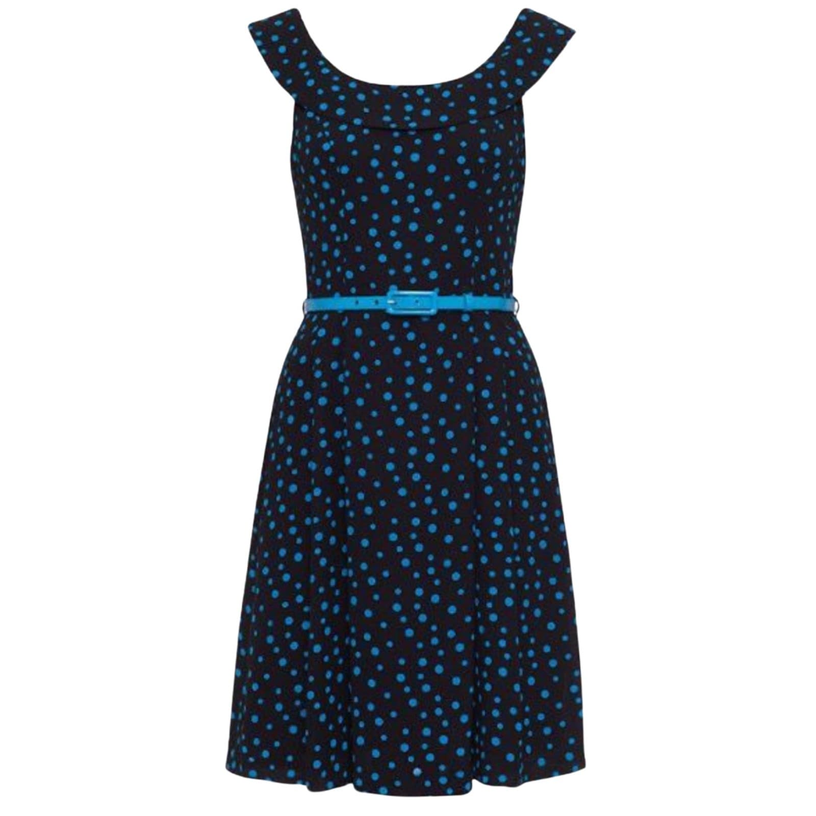 Review Dress Size Aus 10 Us 6 Polka Dot Blue Black A Line Flippy Cocktail Belted — photo 1 of 13