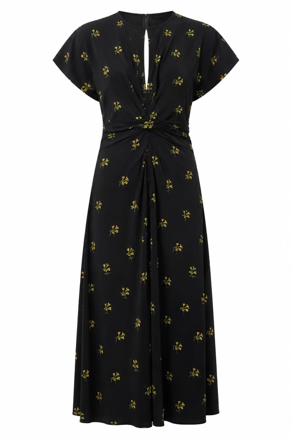 Oroton Black Embroidered Floral Midi Dress Gathered Waist Size 14 AU — photo 2 of 18