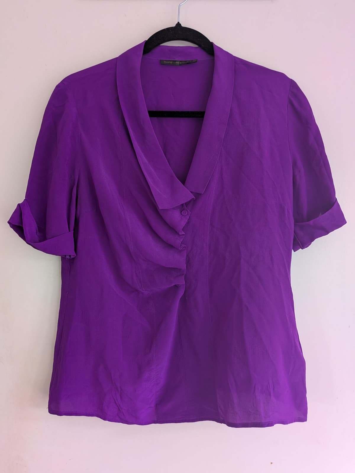 David Lawrence Silk Blouse Size 10 Purple Ruffle Short Sleeve — photo 2 of 8