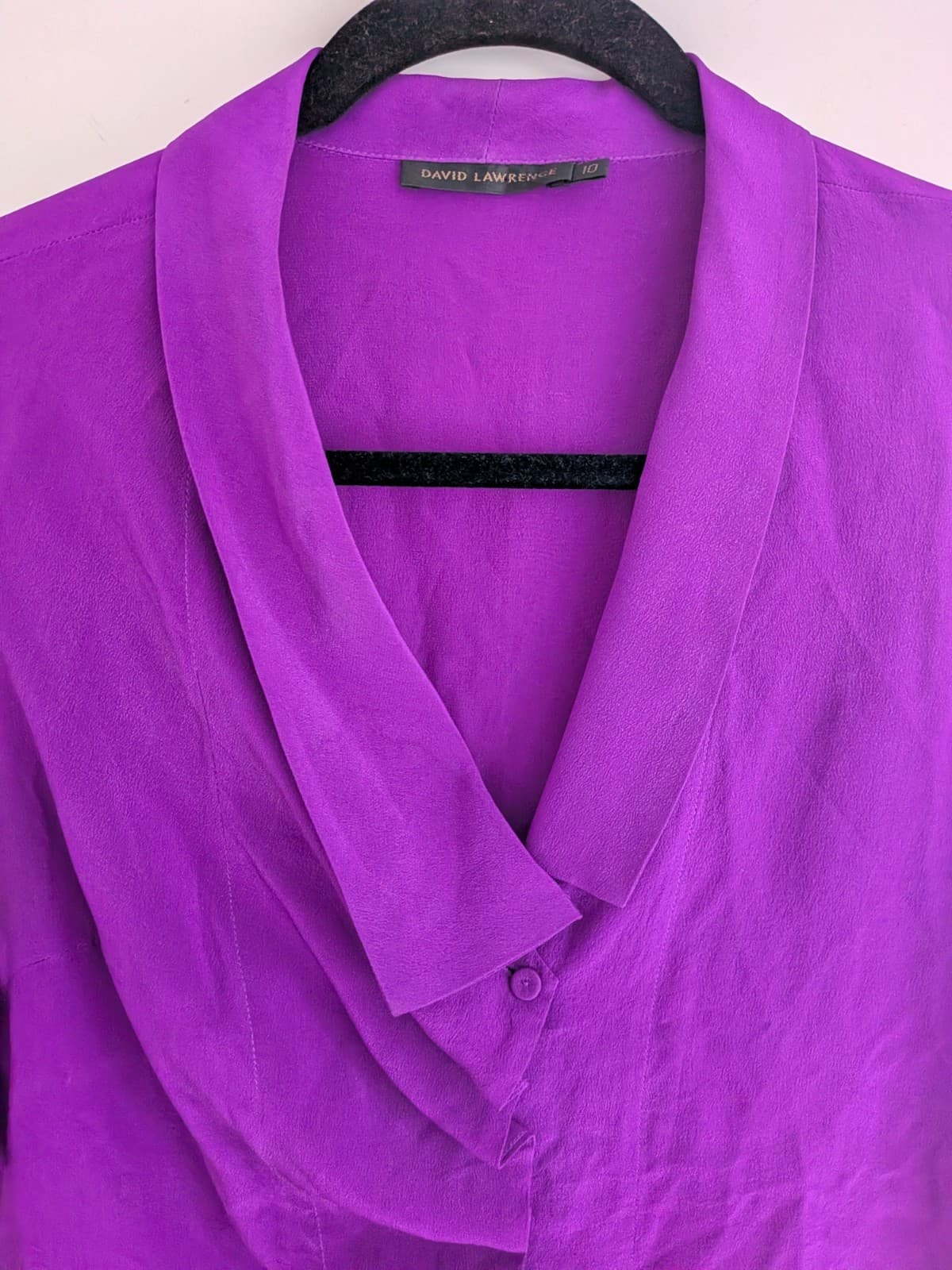 David Lawrence Silk Blouse Size 10 Purple Ruffle Short Sleeve — photo 5 of 8