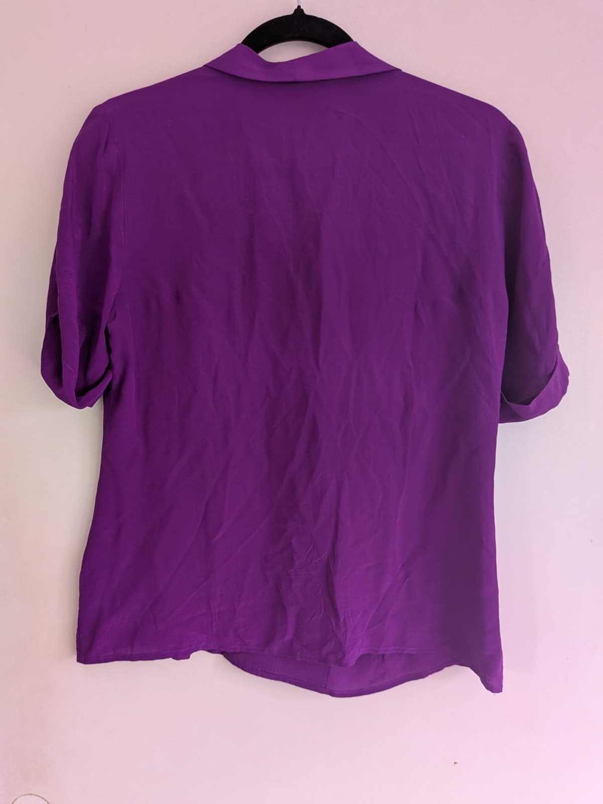 David Lawrence Silk Blouse Size 10 Purple Ruffle Short Sleeve — photo 8 of 8