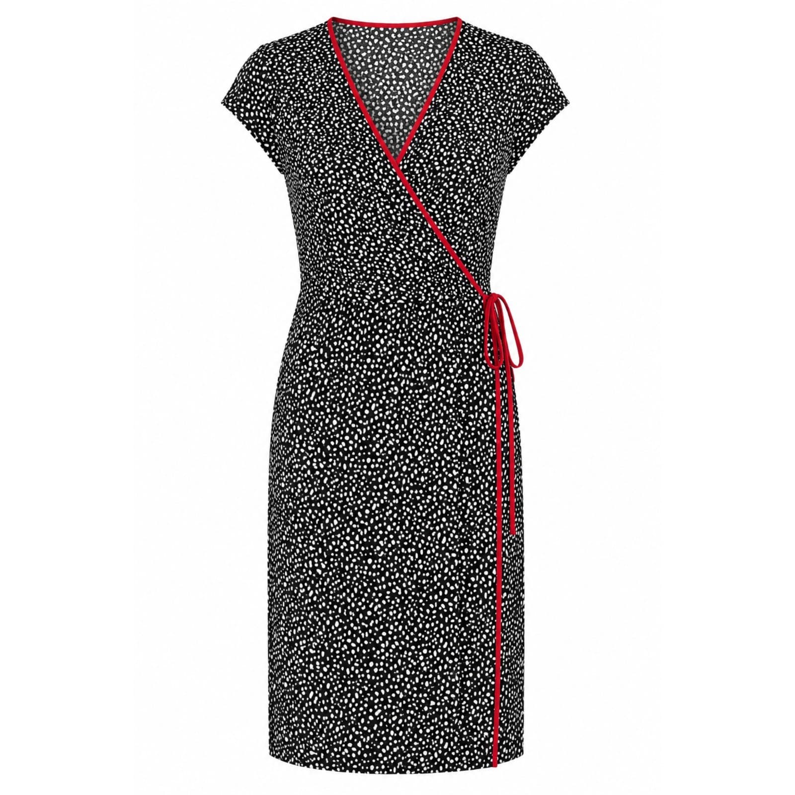 Jane Lamerton Faux Wrap Dress Size 14 Black White Spot Stretch Corporate — photo 1 of 7