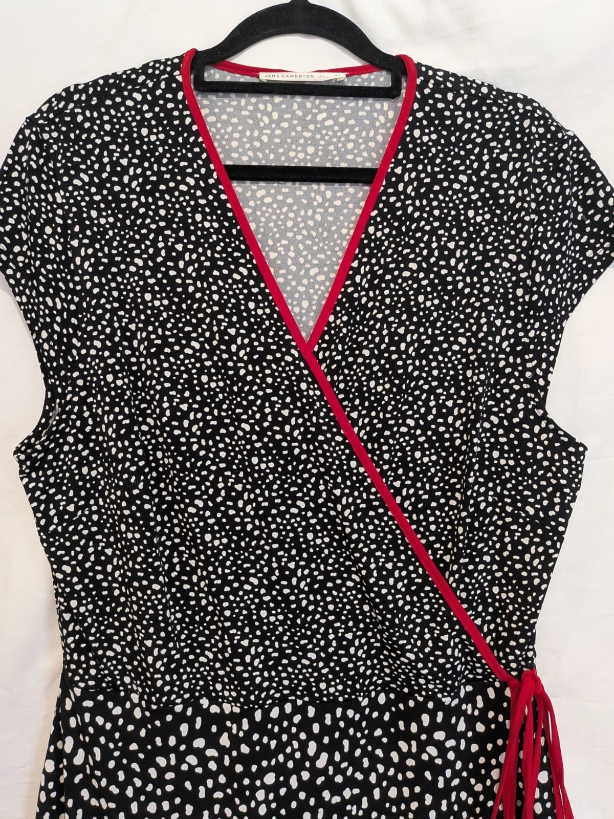 Jane Lamerton Faux Wrap Dress Size 14 Black White Spot Stretch Corporate — photo 4 of 7