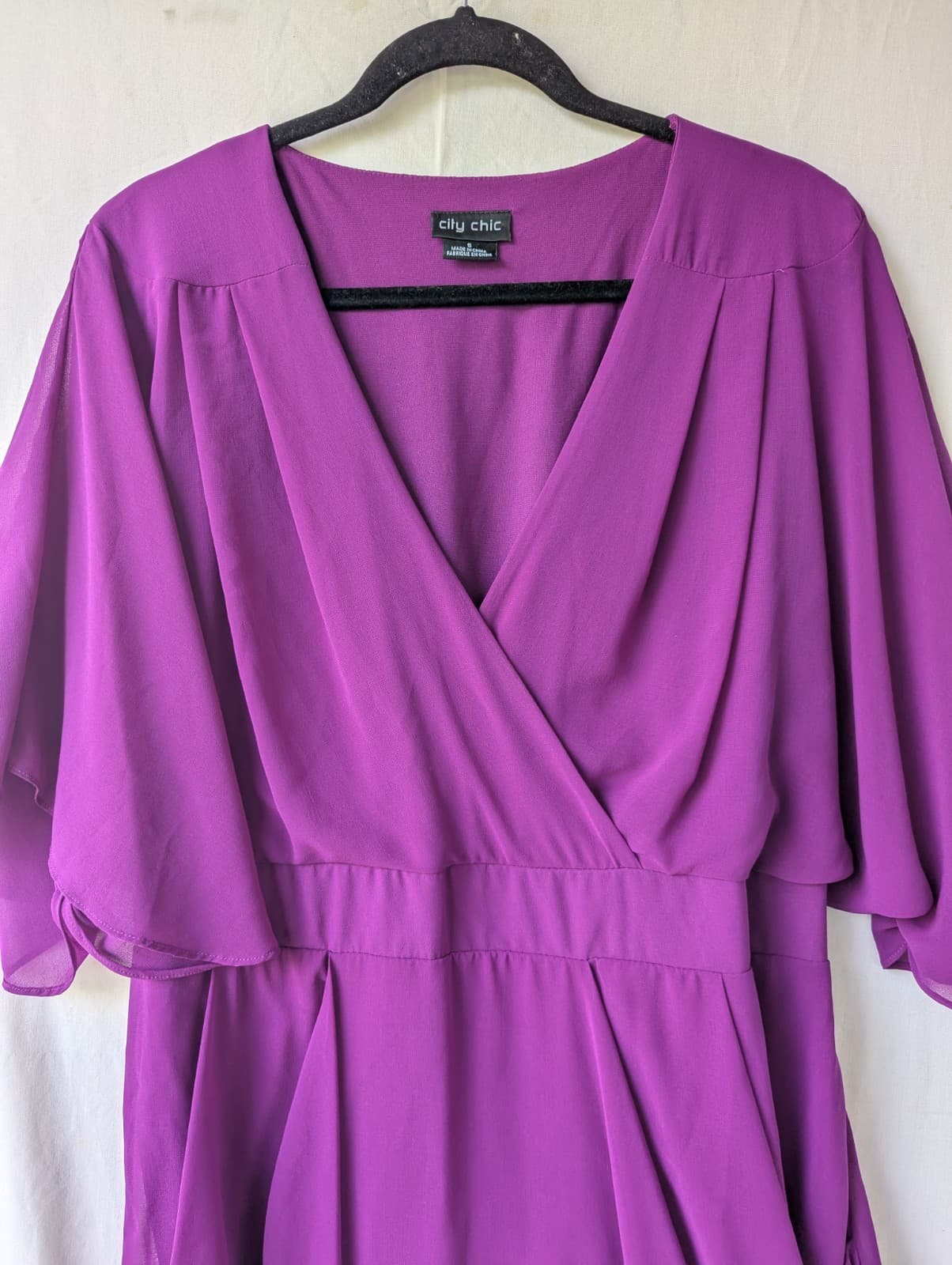 City Chic Dress Plus Size AUS 16 US 12 Purple Flutter Sleeve Drape Wrap Cocktail — photo 6 of 10