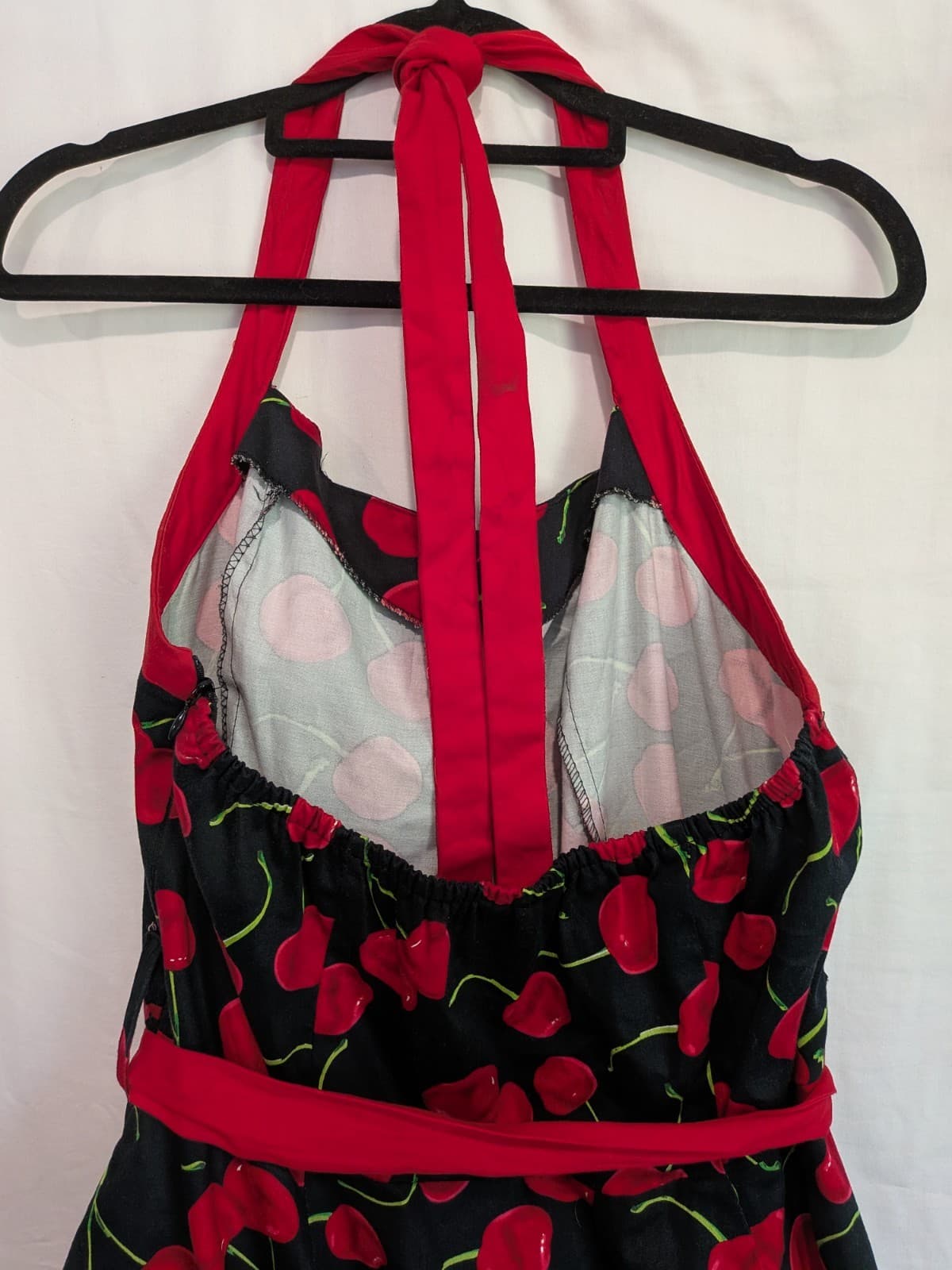 Hearts Roses Cherry Print Halter Dress Rockabilly Pin Up Swing Retro Size 18 — photo 11 of 13
