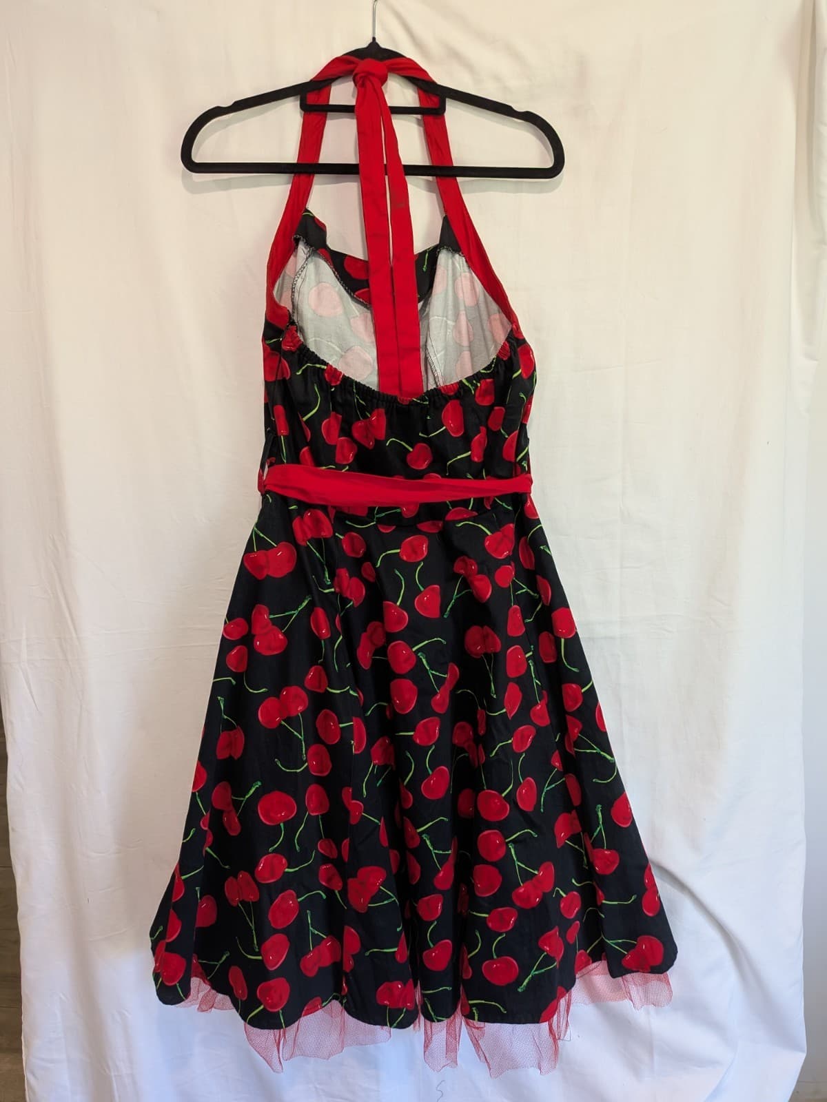 Hearts Roses Cherry Print Halter Dress Rockabilly Pin Up Swing Retro Size 18 — photo 12 of 13