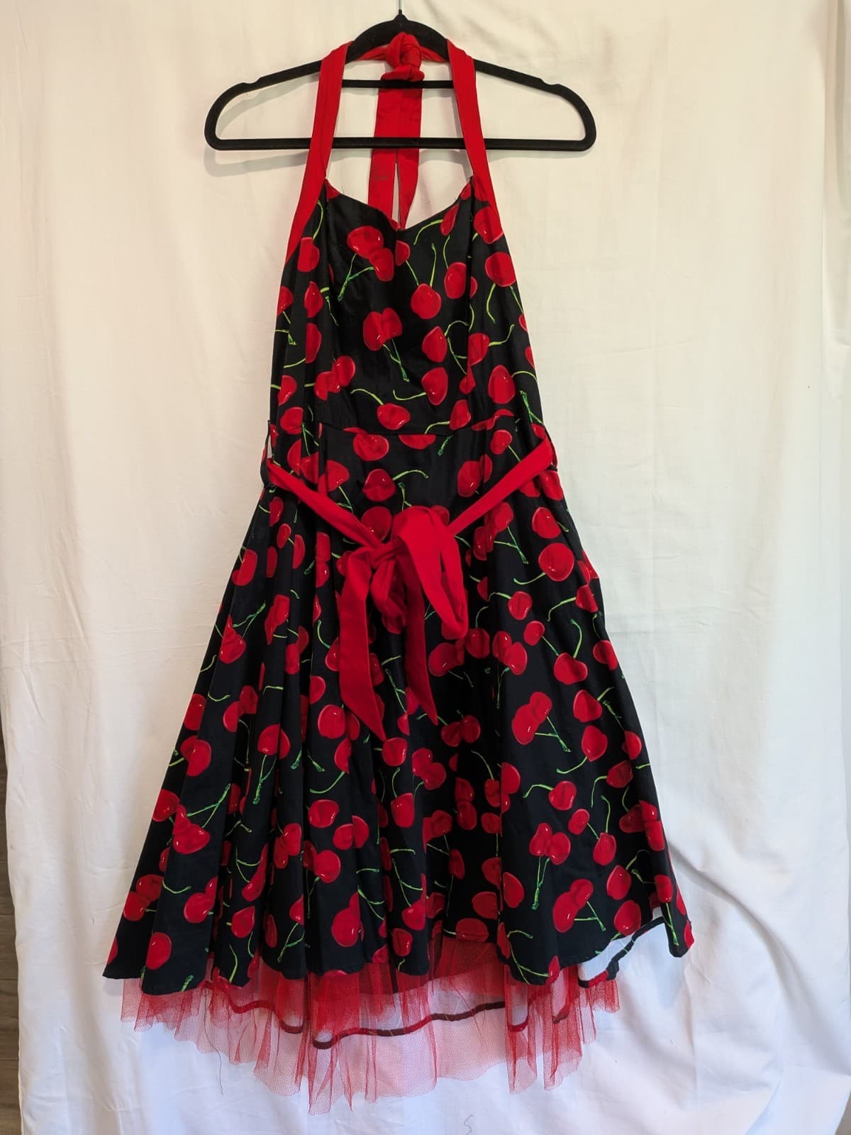 Hearts Roses Cherry Print Halter Dress Rockabilly Pin Up Swing Retro Size 18 — photo 3 of 13