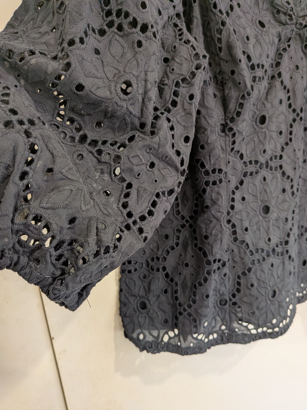 Portmans Black Broderie Anglaise Cotton Blouse Puff Sleeve AUS 16 US 12 — photo 3 of 8