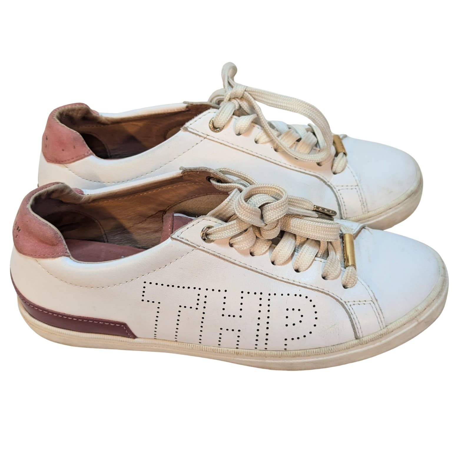 Bared Sneakers Womens 35 Leather White Pink THP Logo Casual Comfort Shoes — photo 3 of 17