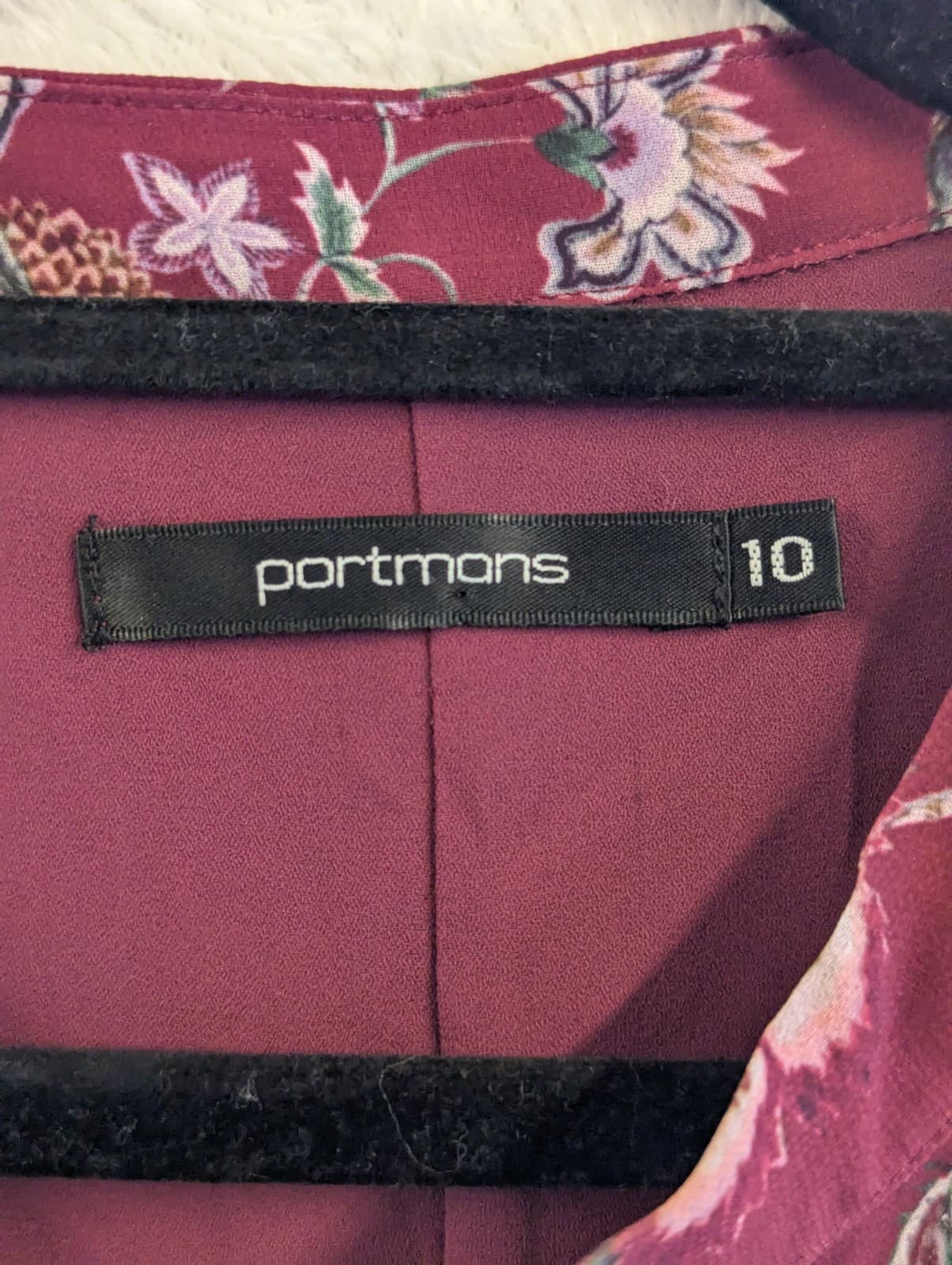 Portmans Floral Midi Dress Belted Flutter Sleeve AUS 10 US 6 Maroon Button Front — photo 5 of 8