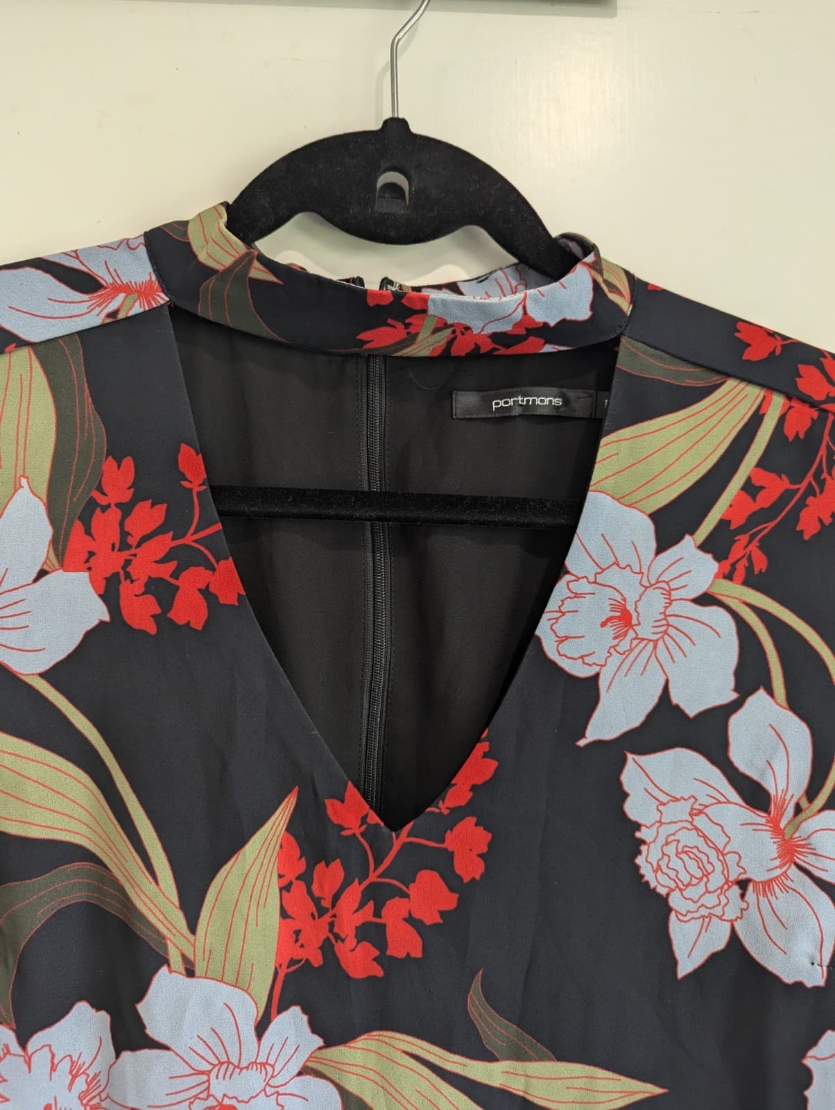 Portmans Dress Size 12 AUS 8 US Black Red Floral Ruffle Bell Sleeve Mini A Line — photo 8 of 8