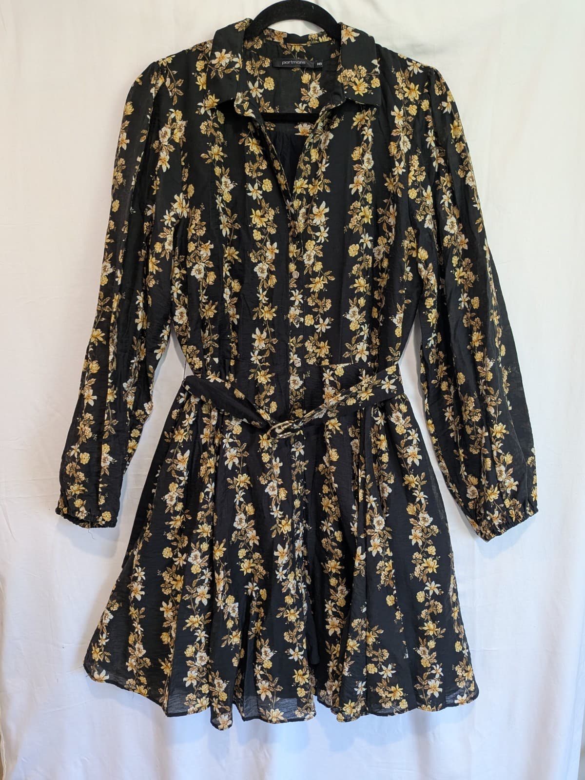 Portmans Dress Size 16 AU 12 US Black Floral Shirt Dress Fit Flare Belted Boho — photo 3 of 10