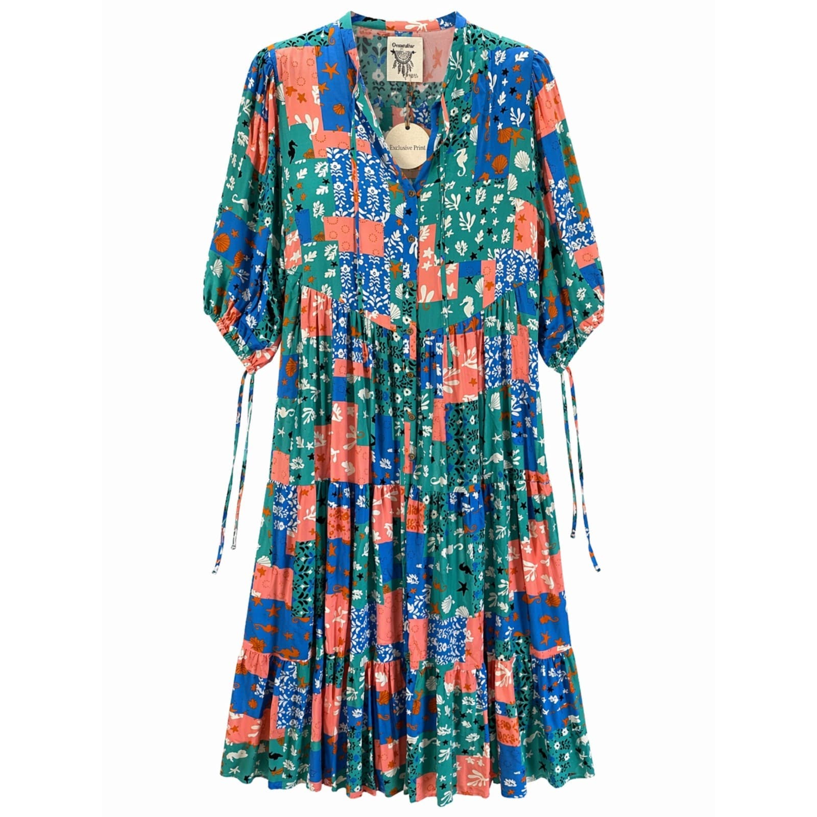 Dreamcatcher BNWT Maxi Dress Size 14 XL 16 Coastal Patchwork Boho Rayon Resort — photo 1 of 12