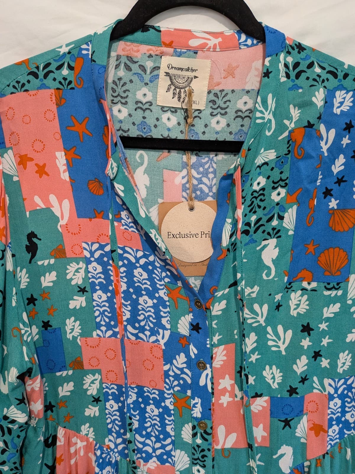 Dreamcatcher BNWT Maxi Dress Size 14 XL 16 Coastal Patchwork Boho Rayon Resort — photo 8 of 12