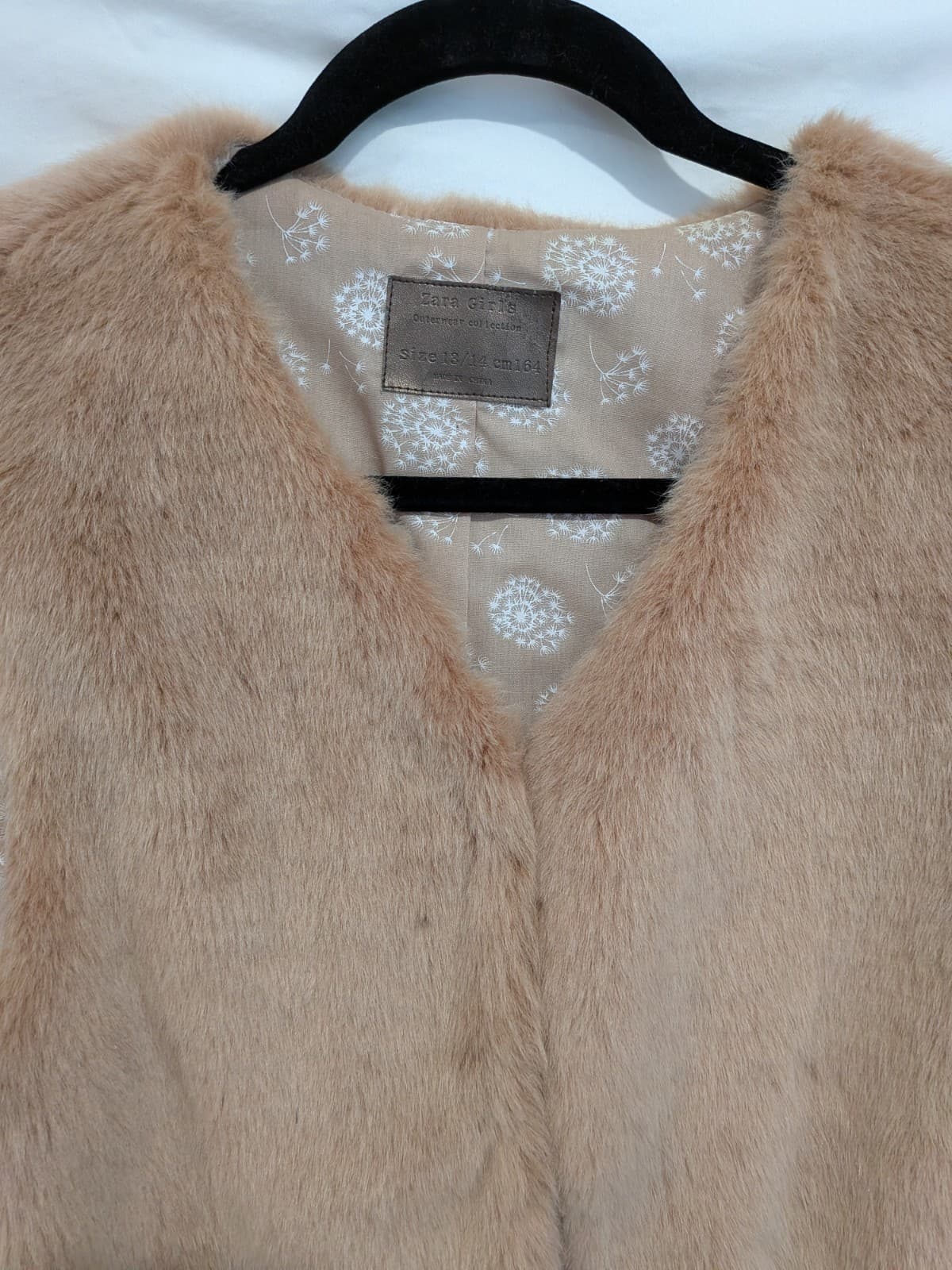 Zara Girls Faux Fur Vest Y2K Boho Tan Sleeveless Jacket Waist Tie Size 13 14 — photo 6 of 10