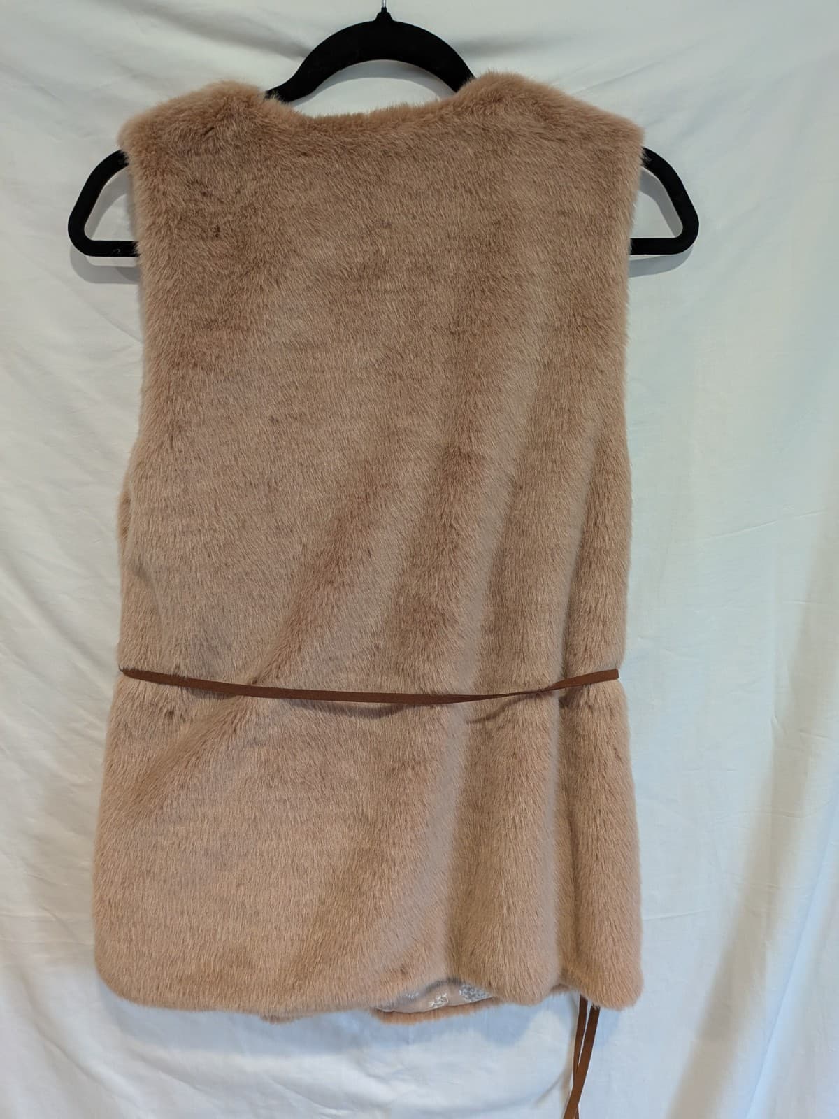Zara Girls Faux Fur Vest Y2K Boho Tan Sleeveless Jacket Waist Tie Size 13 14 — photo 7 of 10