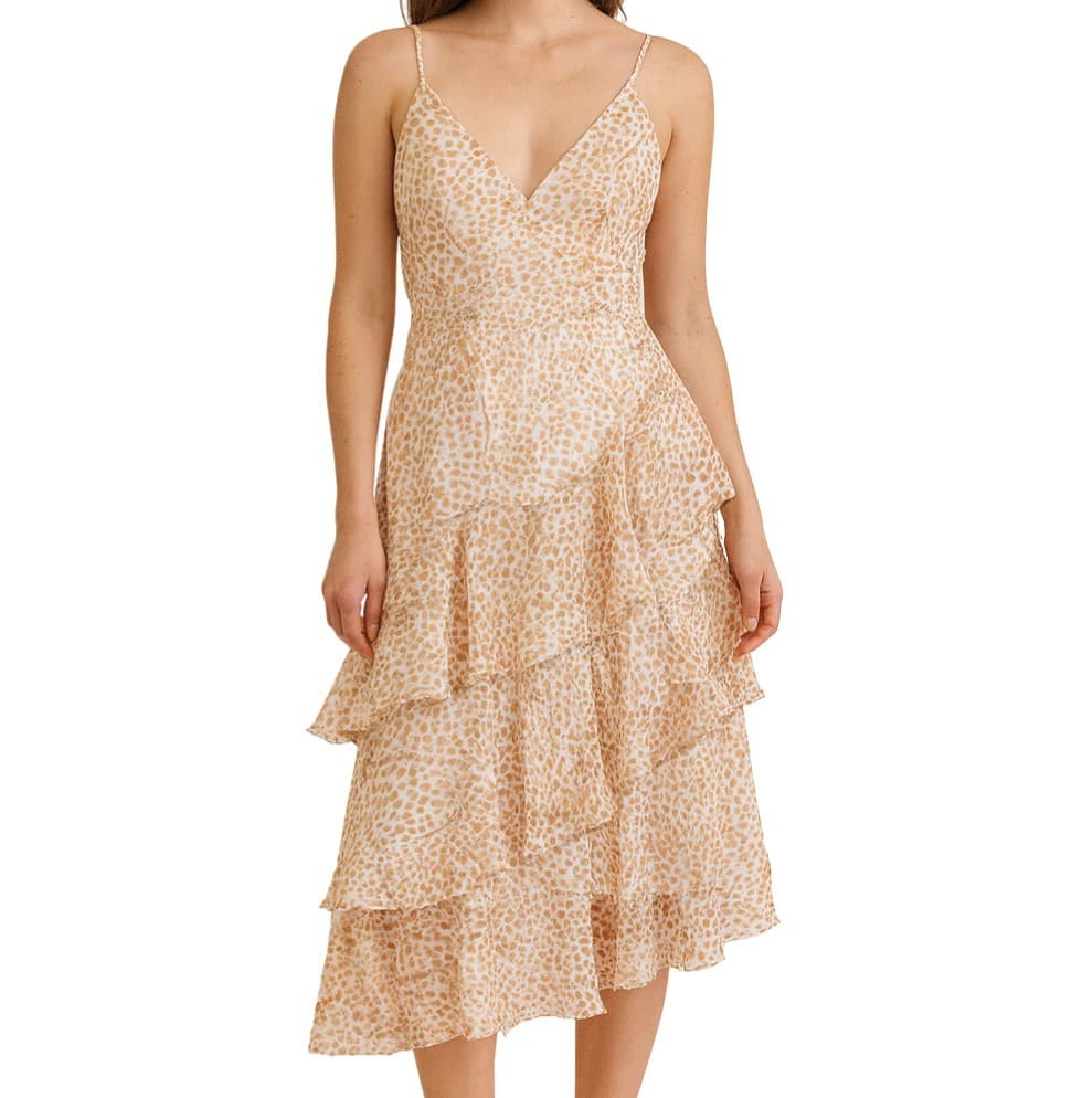 Bardot Dress Ruffle Nude Tan Cocktail Wedding Boho Festival NWT Size Aus 12 — photo 1 of 9