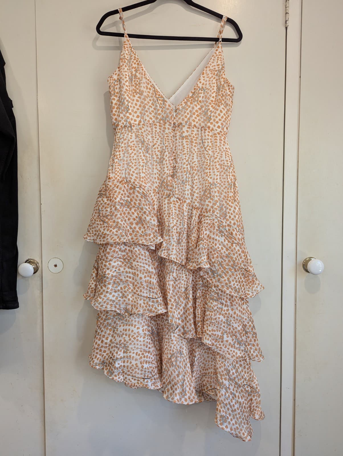 Bardot Dress Ruffle Nude Tan Cocktail Wedding Boho Festival NWT Size Aus 12 — photo 7 of 9