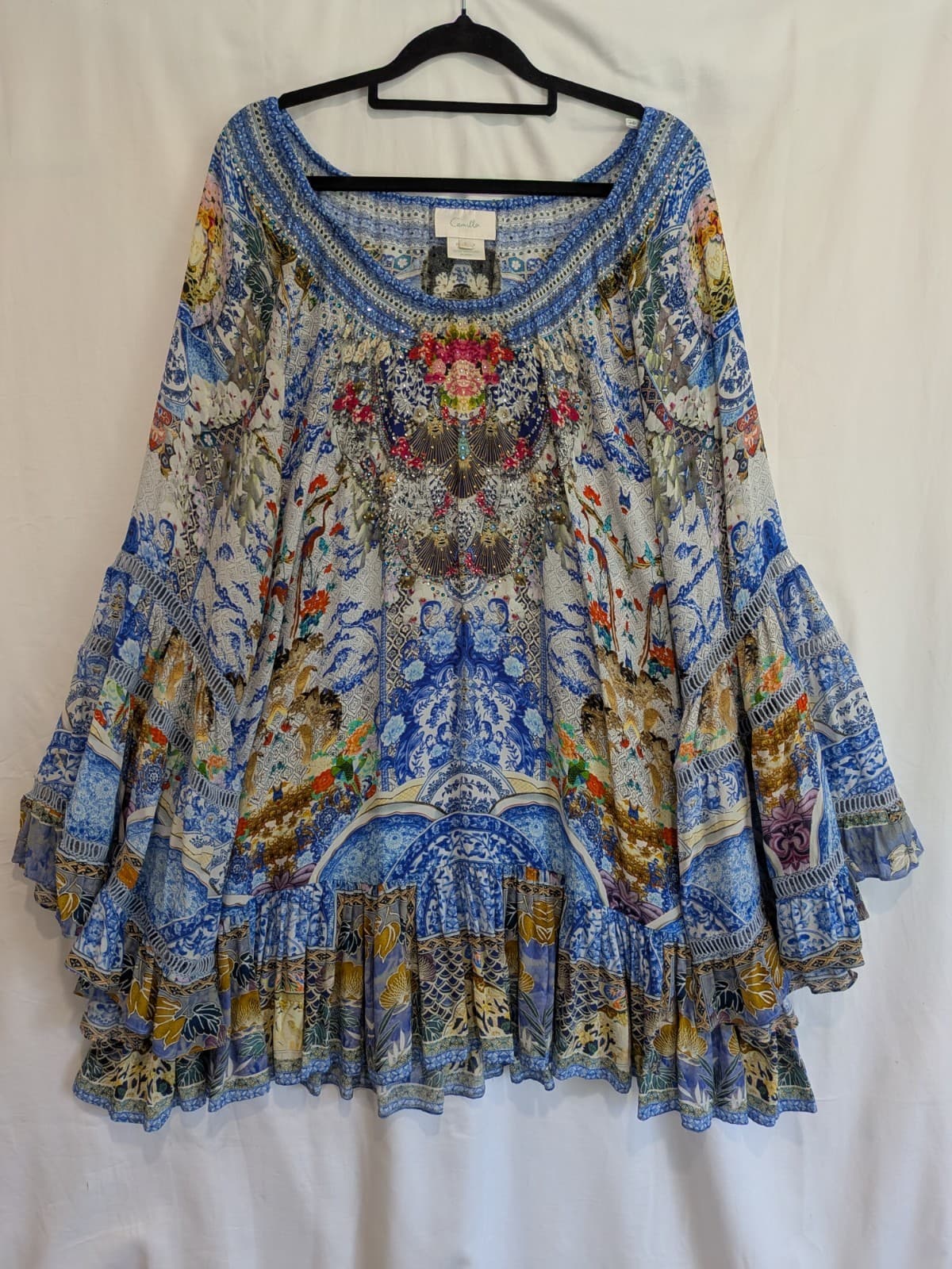 Camilla Geisha Gateways Silk Frill Dress Blue Off Shoulder Crystal Embellished L — photo 2 of 17