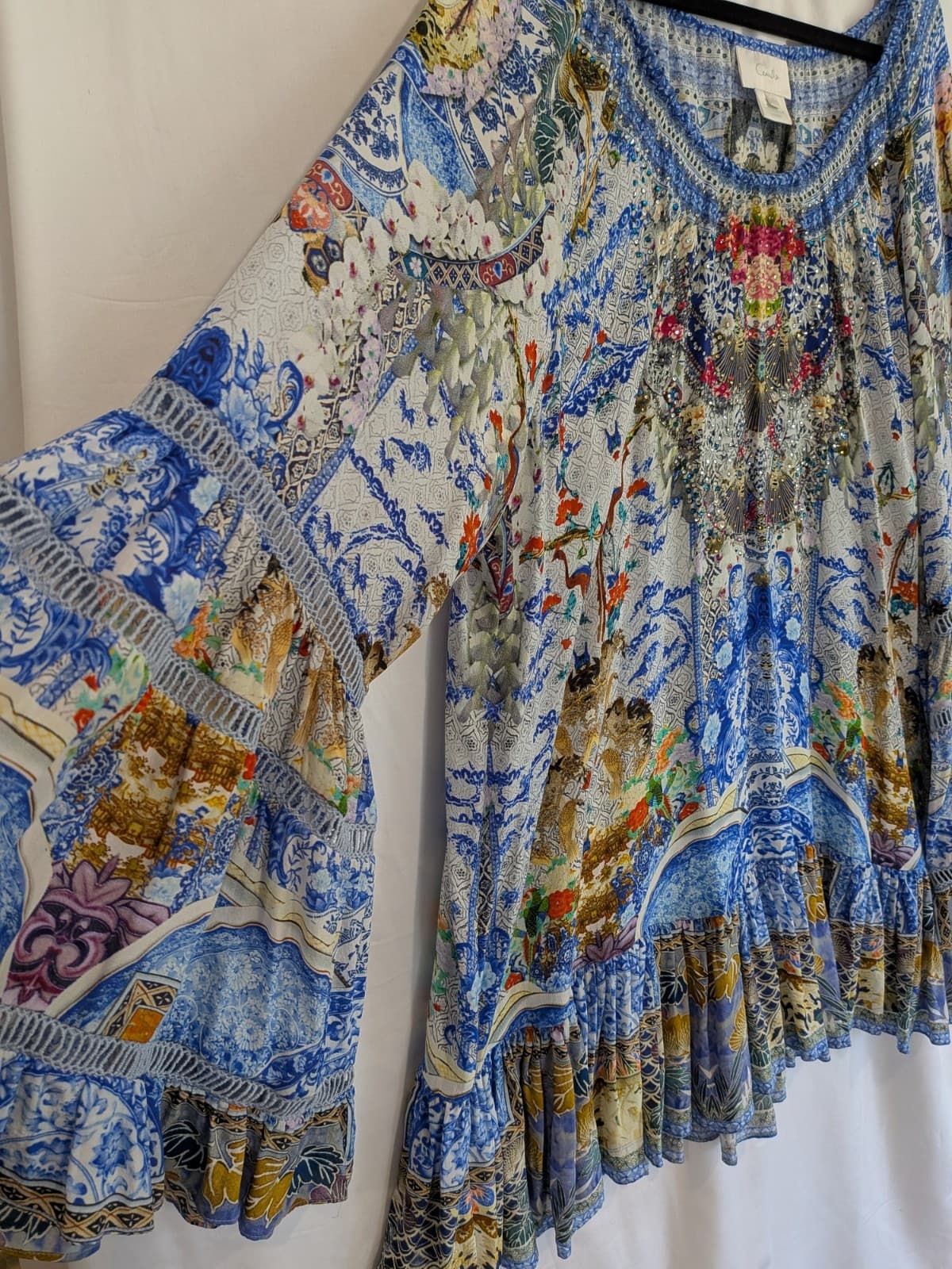 Camilla Geisha Gateways Silk Frill Dress Blue Off Shoulder Crystal Embellished L — photo 5 of 17