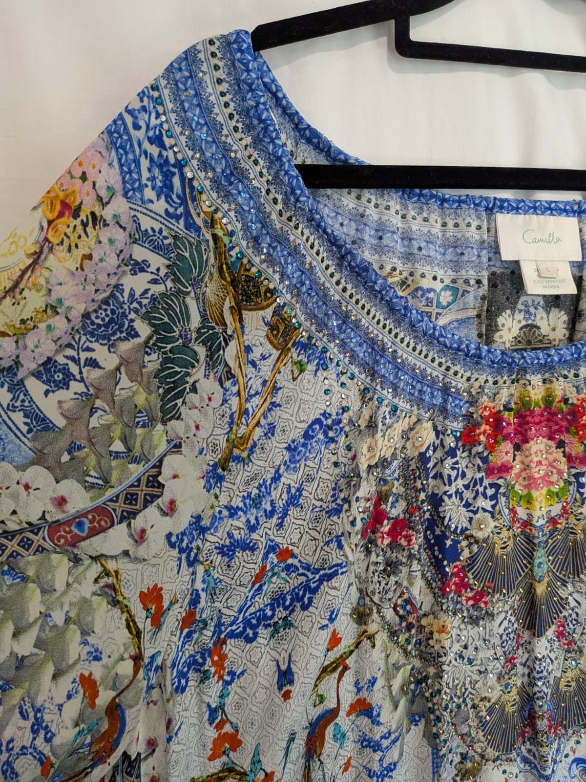 Camilla Geisha Gateways Silk Frill Dress Blue Off Shoulder Crystal Embellished L — photo 6 of 17