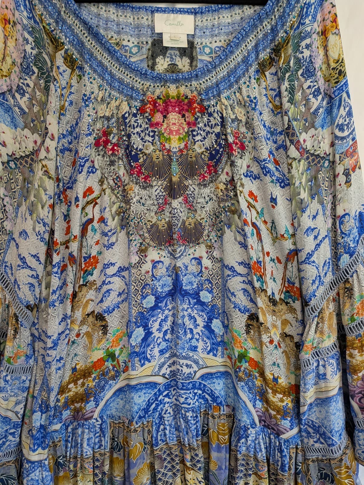 Camilla Geisha Gateways Silk Frill Dress Blue Off Shoulder Crystal Embellished L — photo 7 of 17