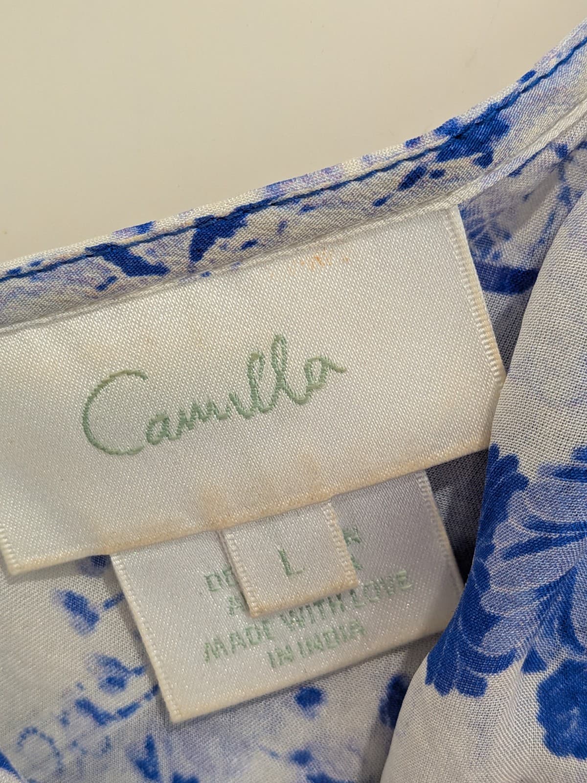 Camilla The Fan Sea Top Silk Floral Blue Print Cami Size L Crystals Embellished — photo 12 of 18