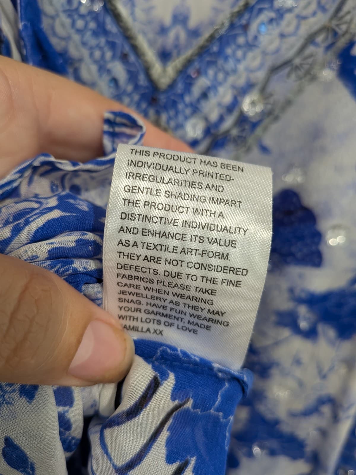 Camilla The Fan Sea Top Silk Floral Blue Print Cami Size L Crystals Embellished — photo 18 of 18