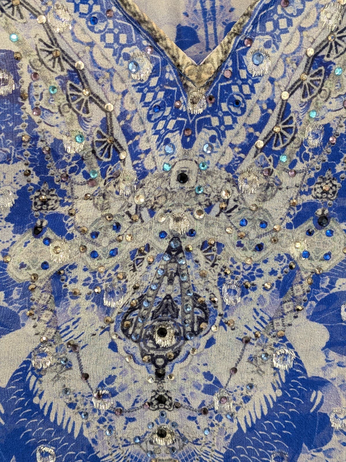 Camilla The Fan Sea Top Silk Floral Blue Print Cami Size L Crystals Embellished — photo 9 of 18