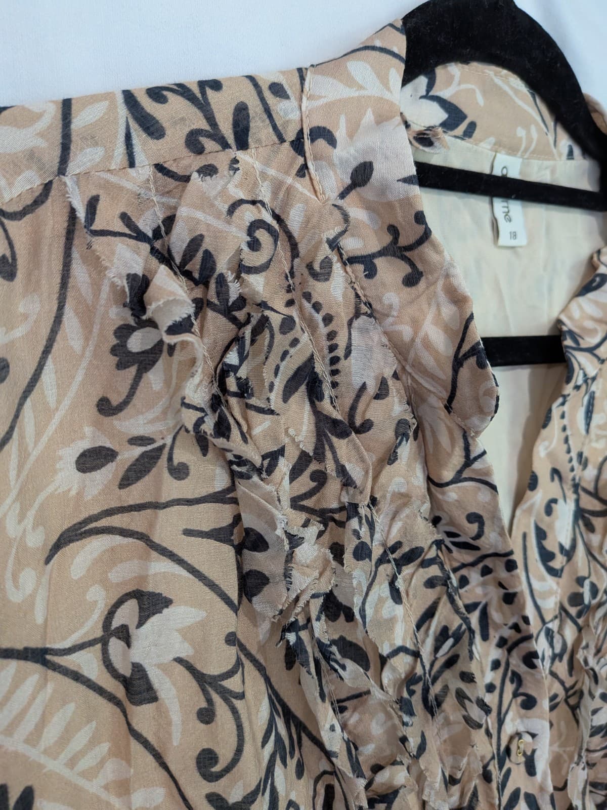 Adorne Dress Size 18 AUS 14 US Paisley Ruffle Shirt Dress Beige Boho Plus Size — photo 7 of 15