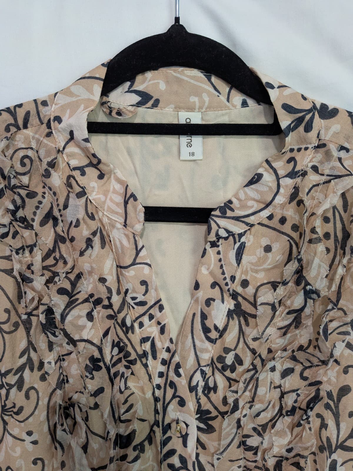 Adorne Dress Size 18 AUS 14 US Paisley Ruffle Shirt Dress Beige Boho Plus Size — photo 10 of 15