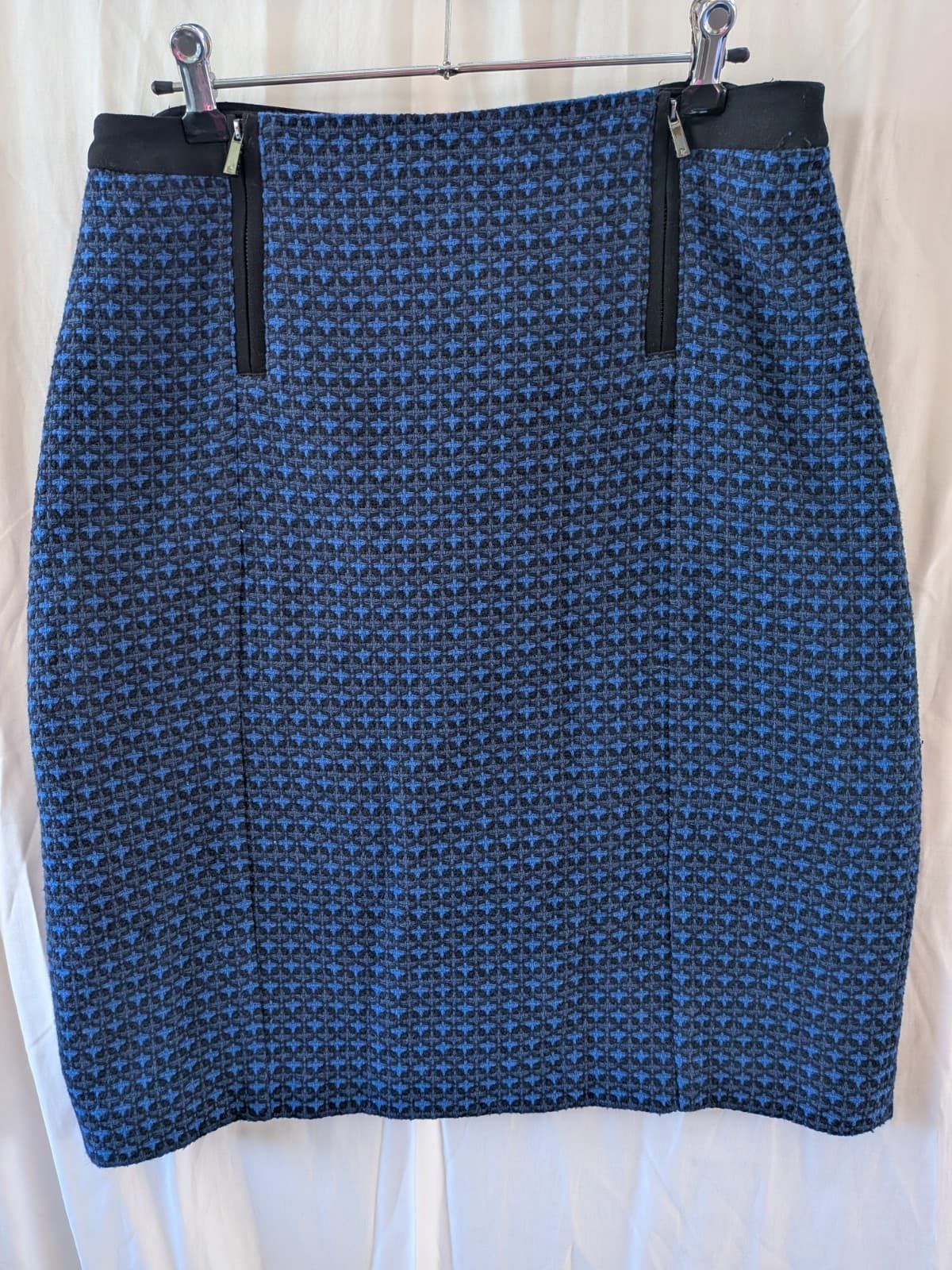David Lawrence Pencil Skirt Blue Black Textured Wiggle Wool Blend Size 16 — photo 2 of 9