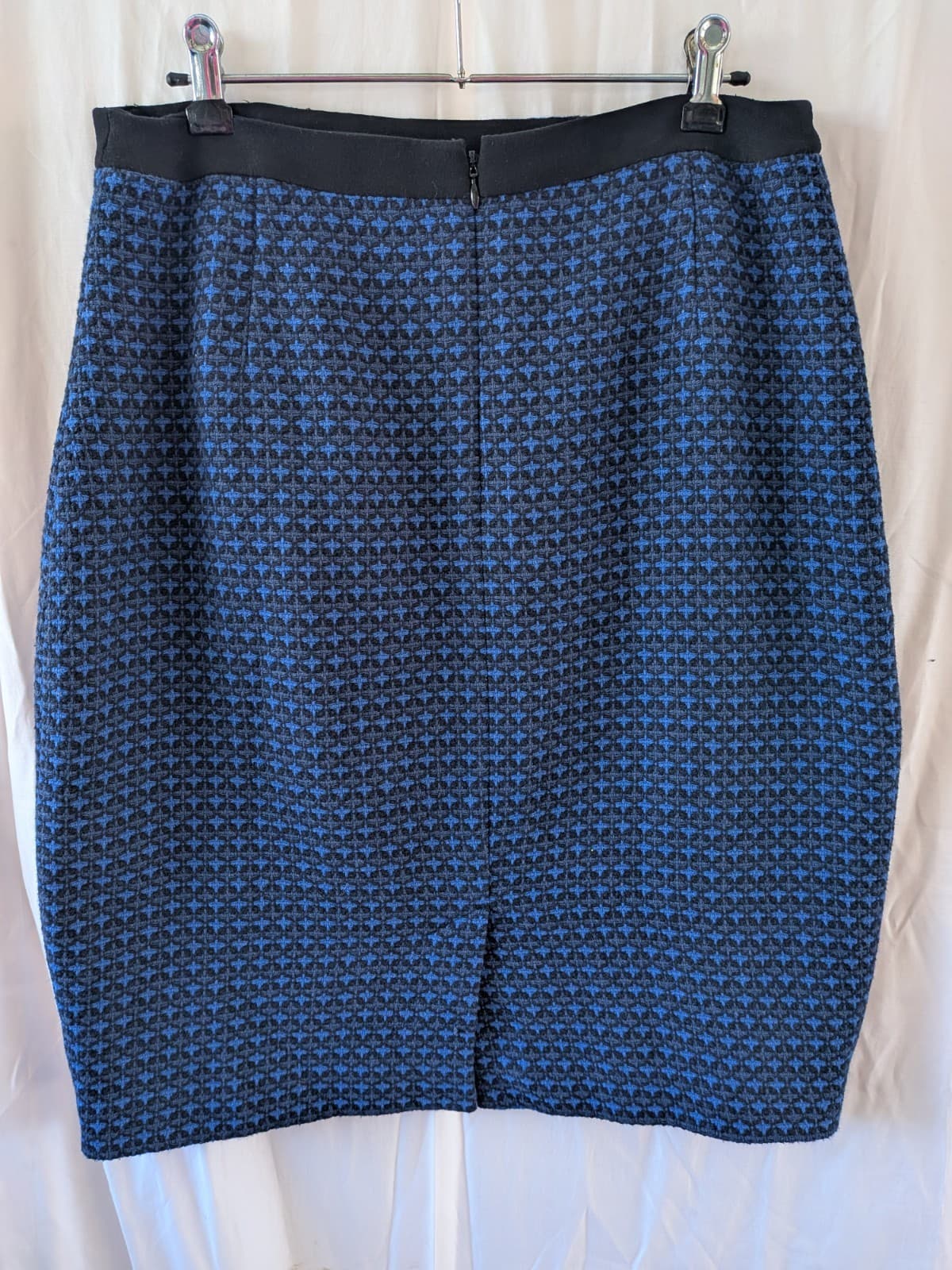 David Lawrence Pencil Skirt Blue Black Textured Wiggle Wool Blend Size 16 — photo 8 of 9