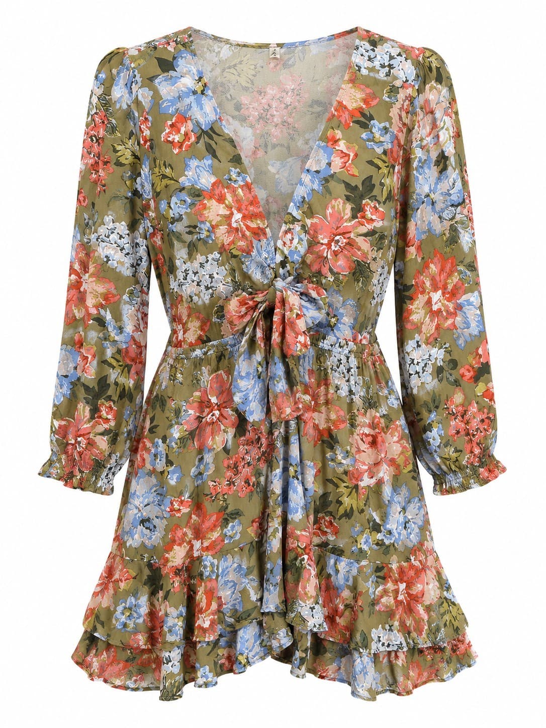 Kivari Dress Size 16 AUS 12 US Floral Wrap Mini Dress Boho Long Sleeve Tie Front — photo 2 of 13