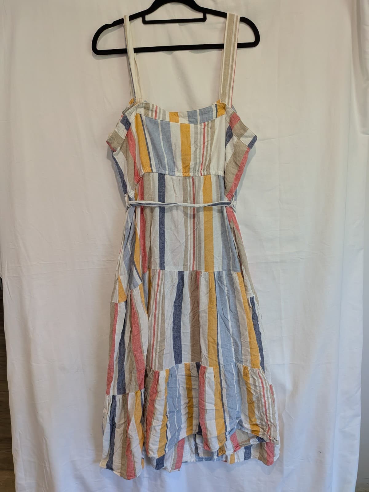 Dotti Dress Size 16 AUS 12 US Linen Blend Striped Midi Sundress Pockets — photo 11 of 12