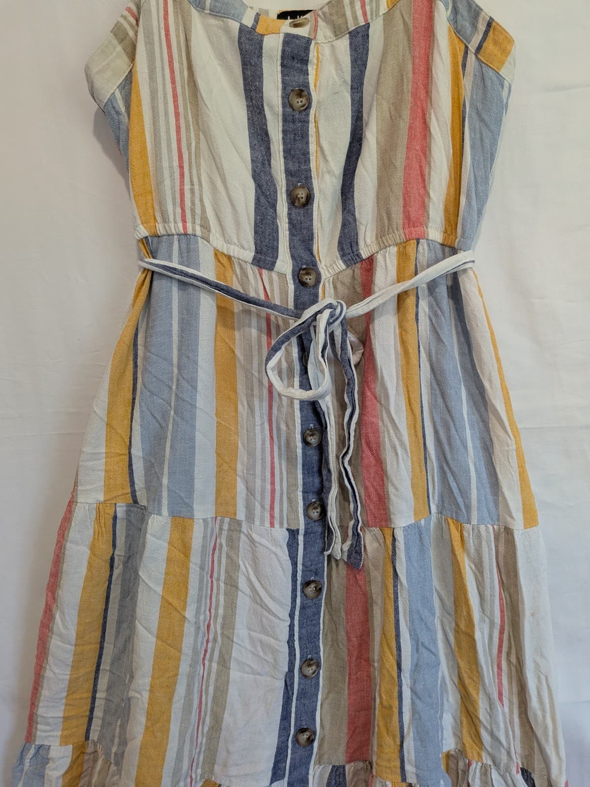 Dotti Dress Size 16 AUS 12 US Linen Blend Striped Midi Sundress Pockets — photo 5 of 12