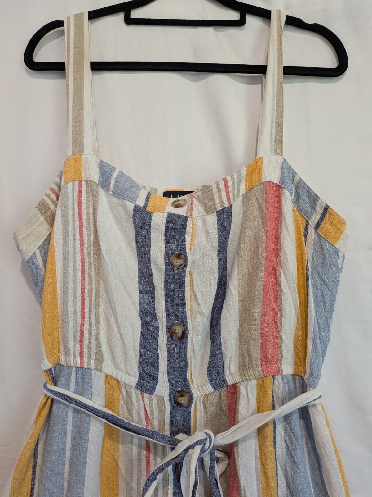 Dotti Dress Size 16 AUS 12 US Linen Blend Striped Midi Sundress Pockets — photo 6 of 12