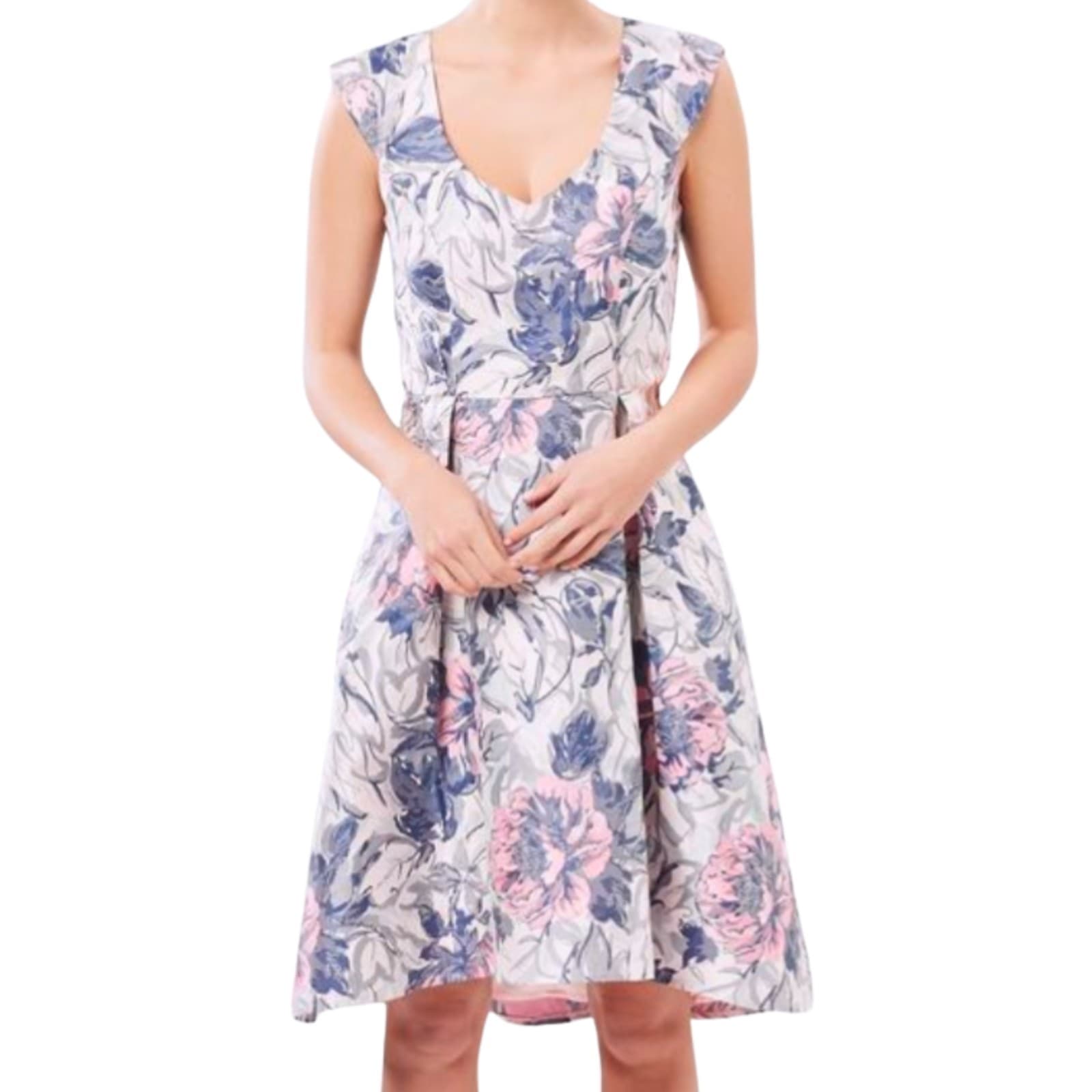 Review Dress Size Aus 12 US 8 Fit Flare Blue Pink Floral Cocktail Party Formal — photo 1 of 6