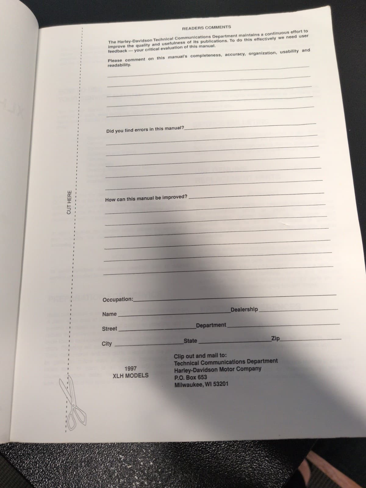 Harley Davidson 1997 XLH Models Factory Service Manual Sportster Motorbike — photo 10 of 13