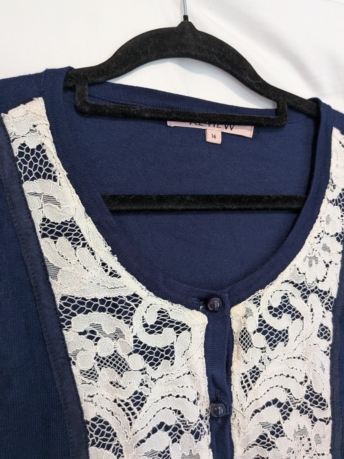 Review Cardigan Size AUS 16 US 12 Navy Lace Knit Cardigan Workwear Office — photo 5 of 12