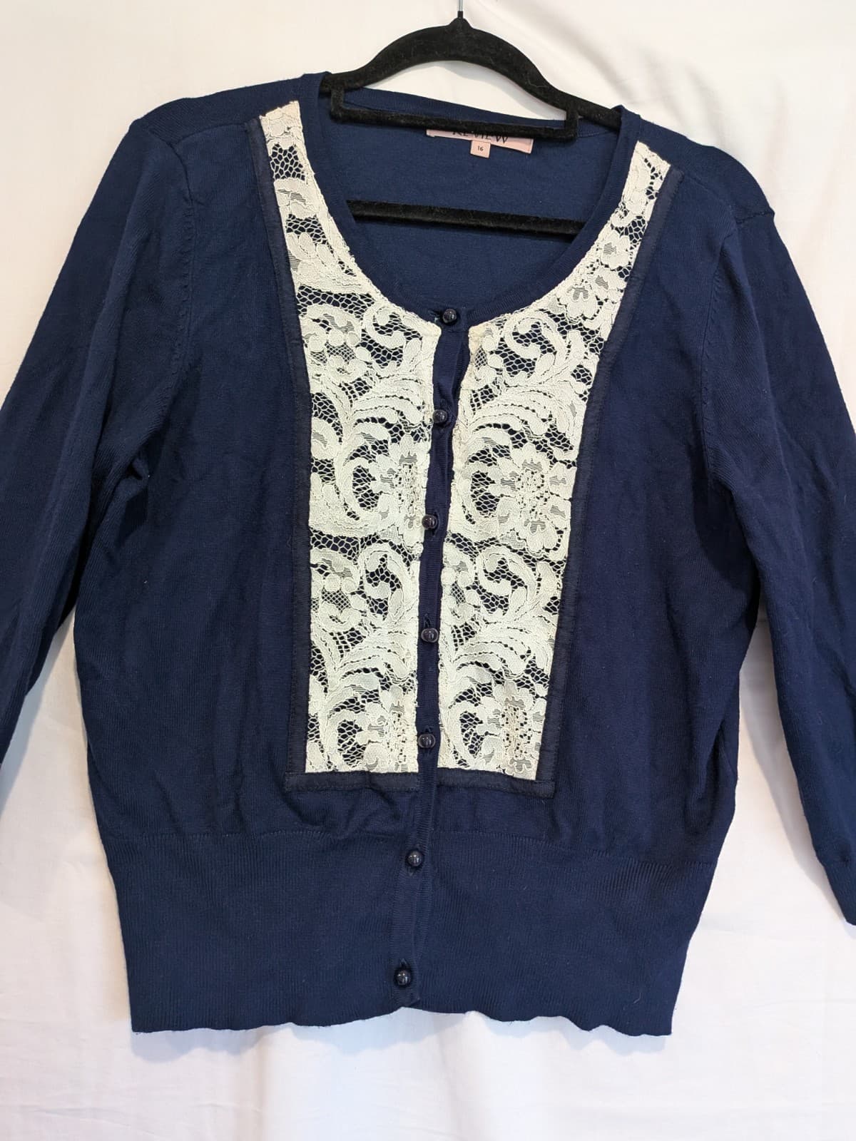 Review Cardigan Size AUS 16 US 12 Navy Lace Knit Cardigan Workwear Office — photo 8 of 12