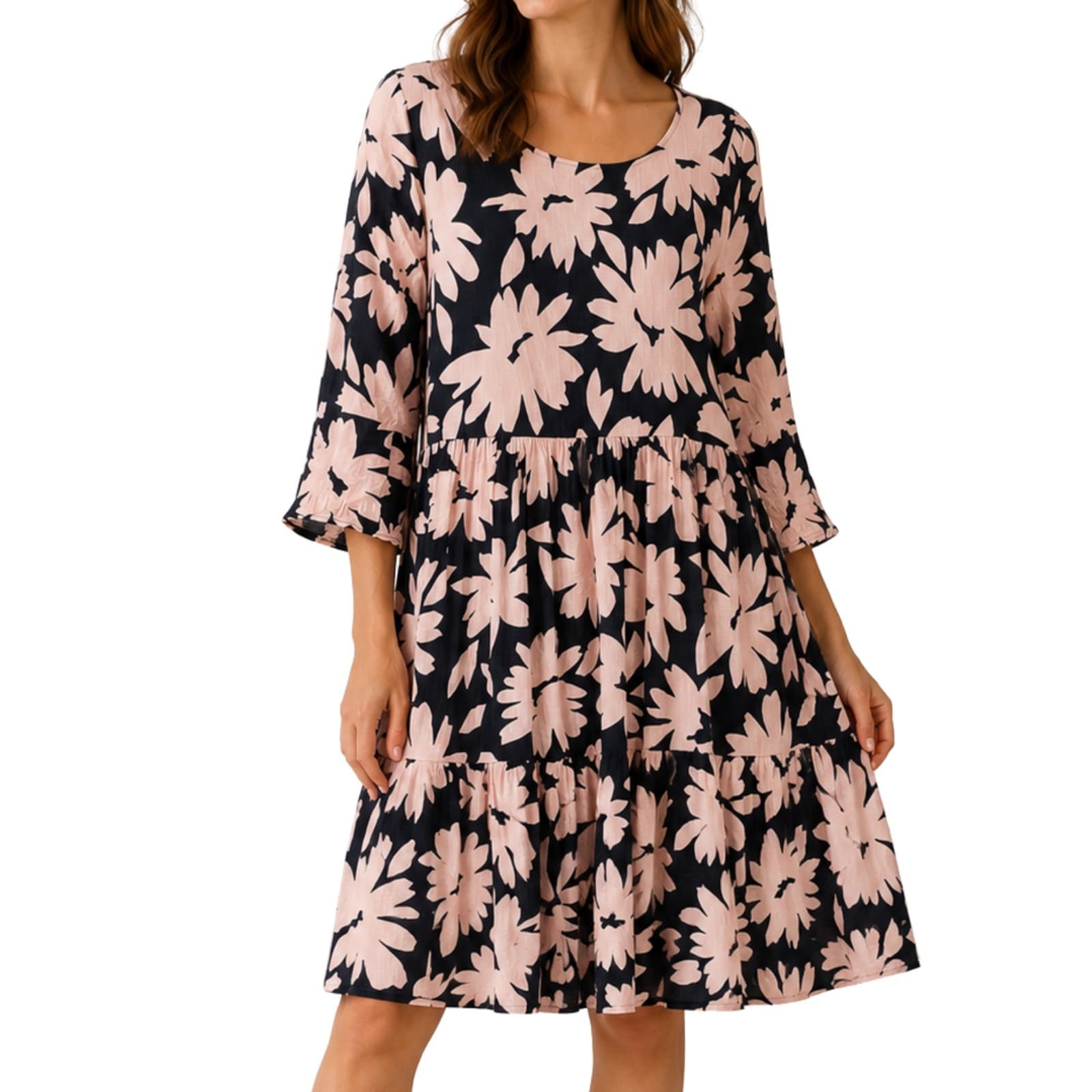 Mister Zimi Dress Size AUS 10 US 6 Pink Floral Tiered Midi Boho Smock Dress — photo 1 of 10