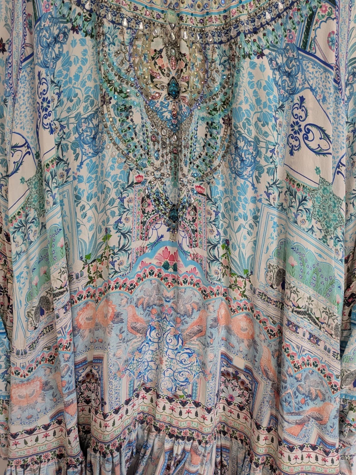 Camilla Lovers Retreat Silk Frill Dress Size S Blue Off Shoulder Crystal — photo 16 of 24